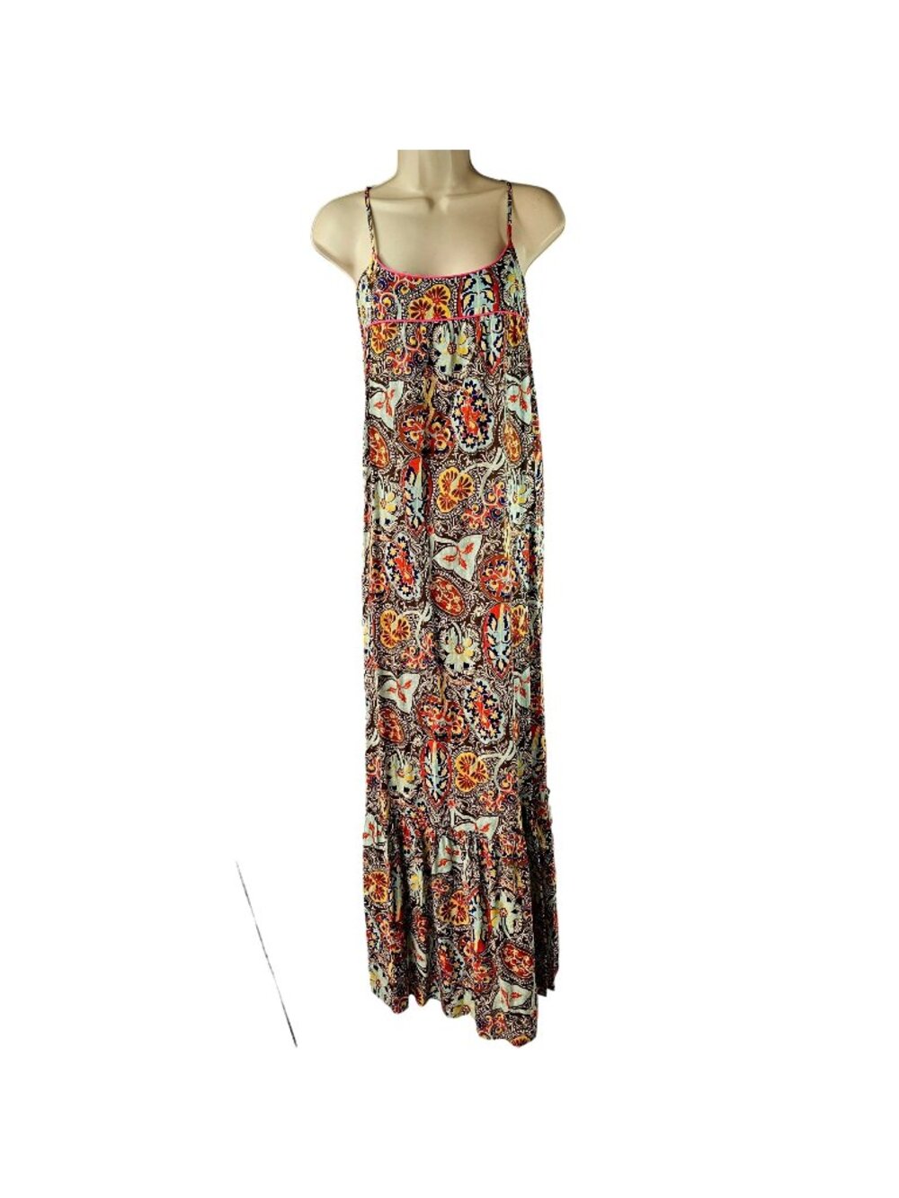 Seaton Paisley Cotton Maxi Dress Womens S Backless Strappy Multicolor Made USA